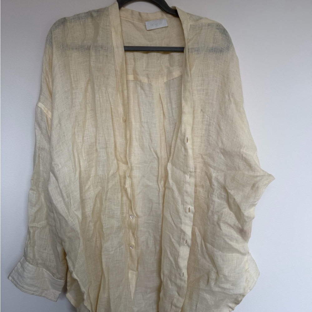 Monday swimwear Light Beige Linen Button-Front Overshirt